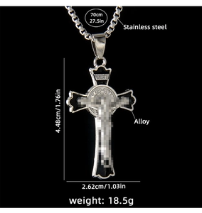 Detailed dimension guide for gothic cross necklace with stainless steel box chain length