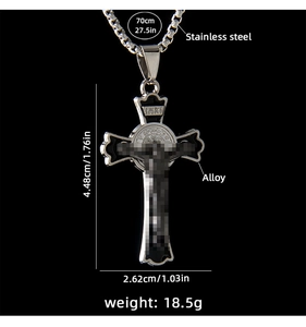 Detailed size specifications for the hip hop stainless steel cross pendant necklace