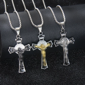 Gothic Hip Hop Crucifix Pendant Necklace For Men Women Stainless Steel Box Chain Alloy Enamel Cross Religious Jewelry