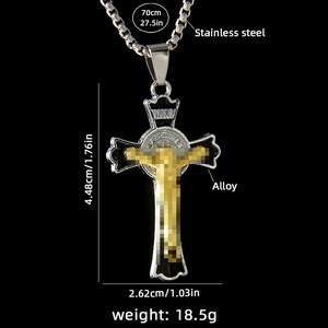 Gothic hip hop Jesus crucifix cross pendant necklace with a 70cm stainless steel box chain
