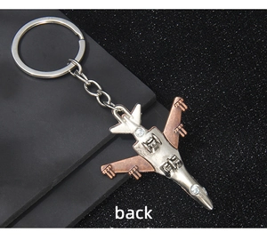 Detailed back view showing the metal structure of the fighter jet airplane keychain
