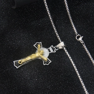 Gothic hip hop stainless steel necklace with black and gold crucifix on box chain