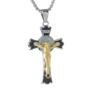 Gothic hip hop stainless steel crucifix necklace with INRI plaque and box chain