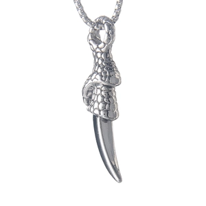 Gothic dragon claw and tooth pendant necklace in vintage silver finish with box chain