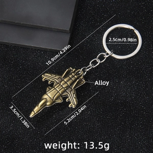 Vintage bronze fighter jet keychain made of alloy metal for bags and accessories