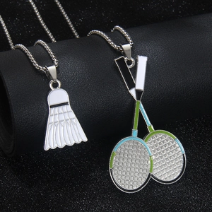 Edelstahl Badminton Federball Schläger Anhänger Halskette Für Herren Damen Unisex Sport Fitness Mode Schmuck Halsketten