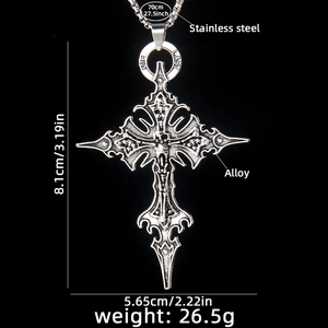 Collier croix gothique avec tête de mort en argent vintage et chaîne en acier