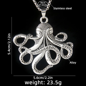 Collier pendentif poulpe gothique en acier inoxydable avec grand charme animal
