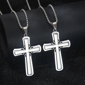 Minimalistische Edelstahl Doppel Kreuz Anhänger Halskette Für Herren Damen Unisex Legierung Kreuz Pullover Kette Mode Schmuck