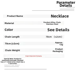 Spécifications de taille pour collier guitare avec chaîne inox de 70cm et pendentif en alliage