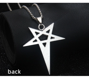 Detailed back view of silver stainless steel viking pentagram pendant with box chain