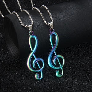 Collier Pendentif Note de Musique Clé de Sol Iridescent Chaîne en Acier Inoxydable Alliage Bijoux Musicaux pour Hommes Femmes Cadeau