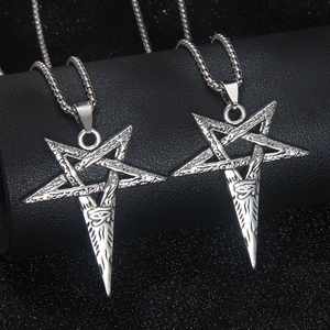 Vintage Viking Pentagram Pendant Necklace For Men Stainless Steel Alloy Eye Of Horus Box Chain Mystical Fashion Jewelry