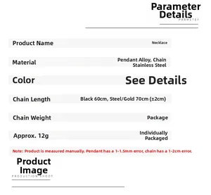 Detailed specification sheet for the Viking axe necklace with size and material info