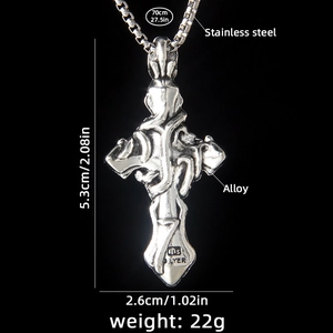 Collier croix en acier inoxydable hip hop vintage avec motifs de vigne et détails