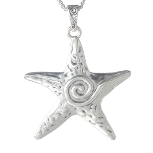 Collier pendentif étoile de mer en acier inoxydable argenté avec textures réalistes