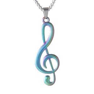Collier en acier inoxydable avec pendentif clé de sol multicolore et chaîne argentée fine