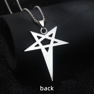Viking star and Eye of Horus stainless steel necklace back view with long pendant