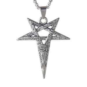 Vintage stainless steel pentagram necklace with Eye of Horus pendant on round link chain