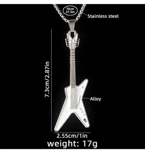 Spécifications de taille du pendentif guitare électrique avec dimensions et longueur de chaîne
