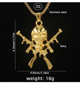Spécifications de taille du pendentif tête de mort à double pistolet doré avec chaîne
