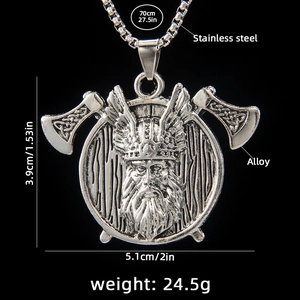 Nordic Viking necklace with double axes and warrior shield pendant in stainless steel