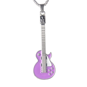 Collier avec pendentif guitare violette en acier inoxydable pour les passionnés de musique