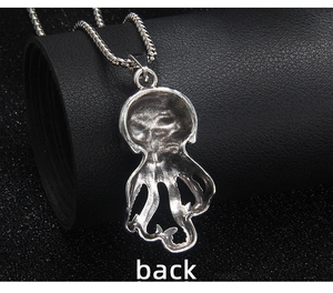 Detailed back view of octopus pendant with hollow structure on stainless steel chain
