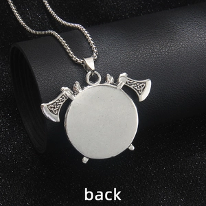 Nordic Viking double axe pendant necklace in vintage stainless steel with round wing design