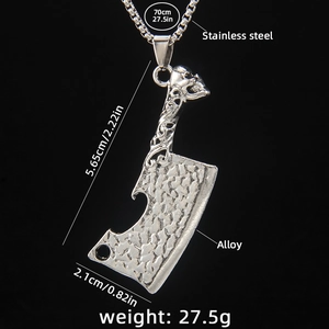 Punk skull cleaver necklace in stainless steel and alloy, dimensions 5.65x2.1cm