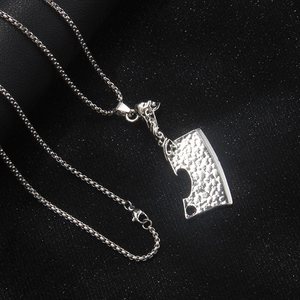 Punk style stainless steel skull knife necklace with hammered texture pendant on bead chain