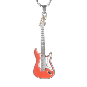 Minimalistische E-Gitarre Halskette aus Edelstahl mit orange-weißem Emaille-Anhänger