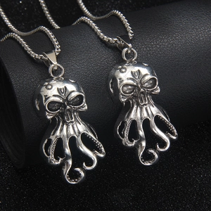 Retro Skeleton Octopus Pendant Necklace Gothic Stainless Steel Box Chain Squid Sea Monster Punk Jewelry For Men Women