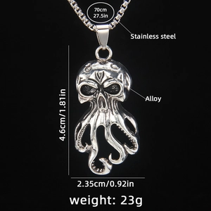 Gothic octopus skull pendant on a 70cm stainless steel chain necklace for men