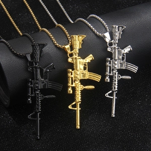 Men Hip Hop Stainless Steel Rifle Pendant Necklace Gold Silver Black Alloy Gun Charm Jewelry Punk Style Gift For Men