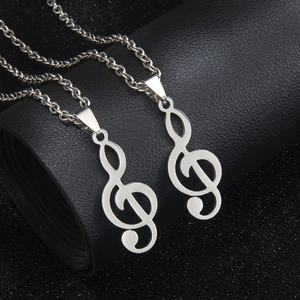 Collier Pendentif Note de Musique Clef de Sol en Acier Inoxydable Hommes Femmes Bijoux de Mode Minimaliste Musique Cadeau