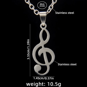Collier minimaliste en acier inoxydable avec pendentif clé de sol et chaîne de 60 cm