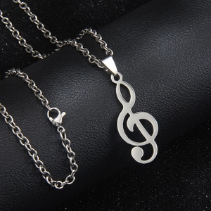 Collier minimaliste en acier inoxydable pour homme avec pendentif note de musique