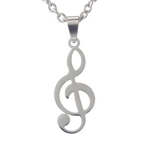 Collier avec pendentif note de musique en acier inoxydable poli pour hommes et femmes