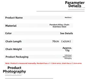 Detailed specs of the 70cm stainless steel chain and alloy revolver pendant