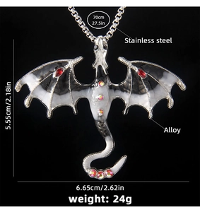 Detailed view of dragon pendant with dimensions 5.55x6.65cm and colorful rhinestones