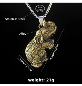 Detailed size specifications for the vintage elephant pendant necklace in stainless steel