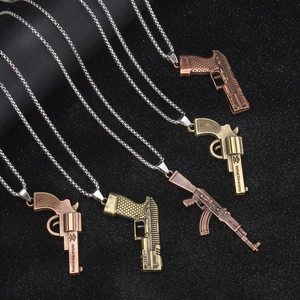 Vintage Stainless Steel Alloy Gun Pendant Necklace For Men Women Hip Hop Revolver AK47 Handgun Punk Distressed Jewelry Gift