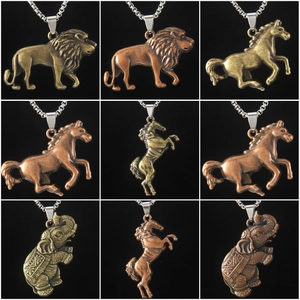 Vintage Stainless Steel Animal Pendant Necklace For Men Antique Bronze Copper Lion Elephant Horse Pendant Hip Hop Jewelry