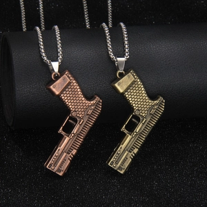 Vintage P2020 revolver pendant necklace in bronze and copper steel on black leather