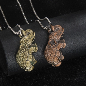 Vintage stainless steel elephant pendant necklace in antique bronze and copper finish
