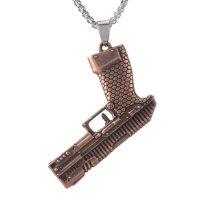 Vintage bronze P2020 pistol pendant necklace with stainless steel chain for men