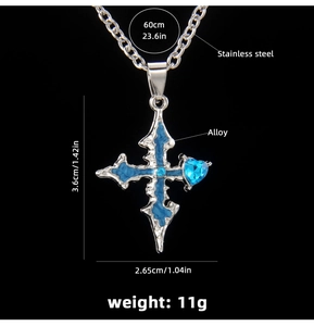 Detailed size specifications for blue heart cross necklace with 60cm stainless steel chain