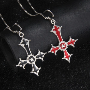 Gothic Inverted Cross Pendant Necklace Stainless Steel Alloy Pentagram Enamel Oil Drip Dark Punk Hip Hop Jewelry For Men Women
