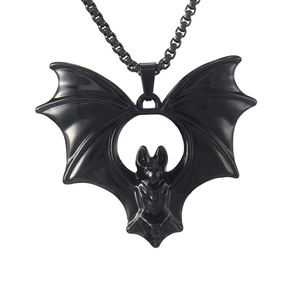 Gothic black bat pendant necklace in stainless steel for Halloween dark style jewelry